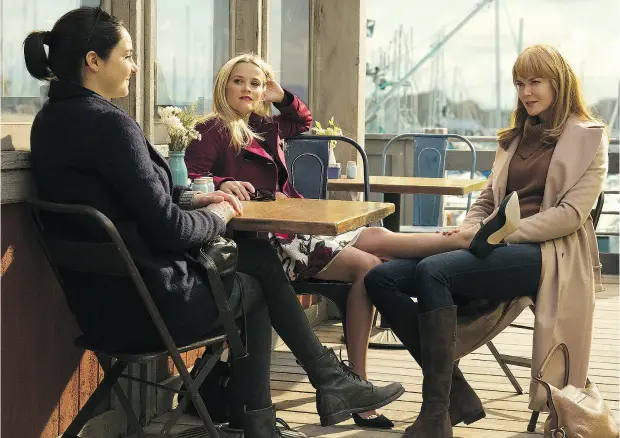  ?? BELL MEDIA / HBO ?? Shailene Woodley, Reese Witherspoo­n and Nicole Kidman in HBO’s Big Little Lies.