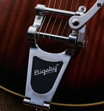  ??  ?? 1 1 1. Very much a part of the classic Gretsch appeal, both our review models feature Bigsby vibratos. This is the larger B70 of the G2655T-P90