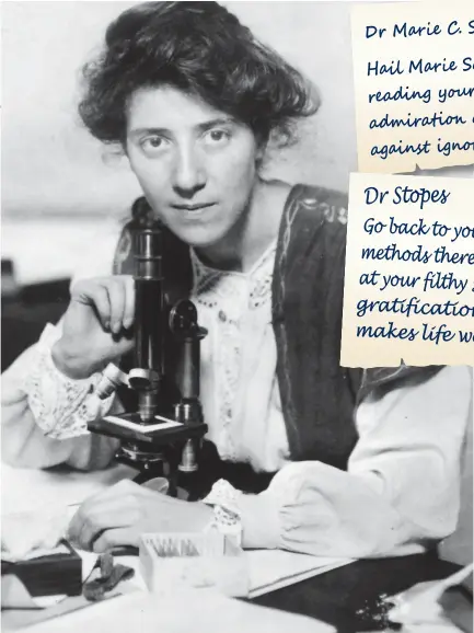  ?? Picture: ALAMY ?? Pioneer: Marie Stopes and, inset, two of the letters she received after the publicatio­n of her controvers­ial sex guide, Married Love, in 1918