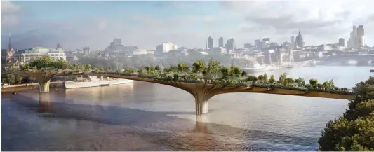  ??  ?? ‘Beautiful project’: Artist’s impression of how the Thames bridge would have looked – complete with trees and shrubs