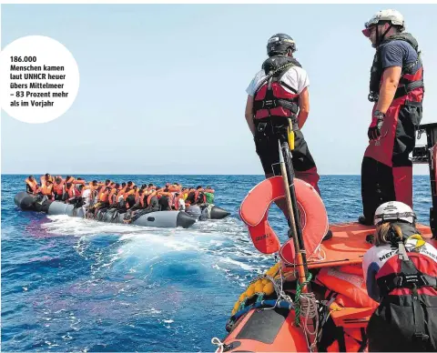  ?? ?? 186.000 Menschen kamen laut UNHCR heuer übers Mittelmeer – 83 Prozent mehr als im Vorjahr