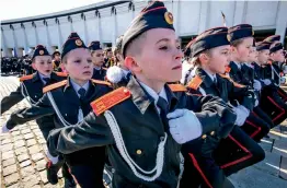  ?? — AFP ?? Russian cadets march during the annual cadet schools get- together in Moscow on Friday.