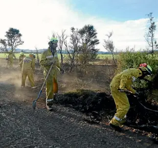  ?? PHOTO: SUPPLIED/DEPARTMENT OF CONSERVATI­ON ?? North Canterbury and High Country fire teams from the Department of Conservati­on work on hot spots in the Medbury Scientific Reserve.