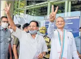  ?? PTI ?? Rajasthan CM Ashok Gehlot (right) at the Jaipur airport. n