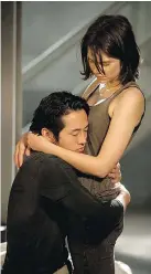  ??  ?? Sadly, our money is on Glenn played by Steven Yeun, seen here with another possible candidate, Maggie, played by actress Lauren Cohan.