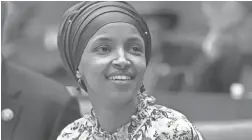  ?? J. SCOTT APPLEWHITE/AP ?? Fellow Democrats are rushing to the defense of Rep. Ilhan Omar, D-Minn., the subject of a retweet by President Donald Trump.