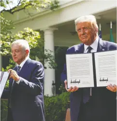  ?? KEVIN LAMARQUE / REUTERS ?? Mexico’s President Andres Manuel Lopez Obrador and U.S. President Donald Trump on Wednesday.