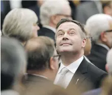  ??  ?? Alberta Premier Jason Kenney looks to the gallery after the throne speech was delivered in Edmonton on Tuesday.