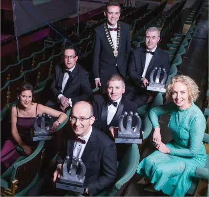  ??  ?? Cork Company of the Year award winner Jim Woulfe, CEO of Dairygold (front) with organisers Cork Chamber President Barrie O’Connell, Anne O’ Leary, CEO, Vodafone Ireland sponsors, CEO of Cork Chamber Conor Healy, Sinead O’Keeffe, Enable Ireland winner...