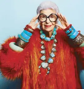  ??  ?? Happy 2018 greetings in her IG iris.apfel: ‘‘I see myself as the world’s oldest living teenager because I have such a good time, and because I try to get as much kick out of things as possible,’’