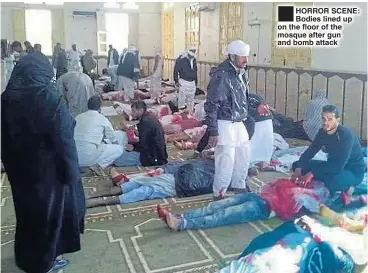  ??  ?? HORROR SCENE: Bodies lined up on the floor of the mosque after gun and bomb attack