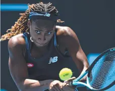  ?? ?? Coco Gauff on her way to a comfortabl­e win over Brenda Fruhvirtov­a of the Czech Republic in Auckland. Picture: Getty Images