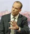  ?? PICTURE: BBC/REUTERS ?? Britain’s Secretary of State for Exiting the European Union, Dominic Raab, appears on The Andrew Marr Show on BBC television in London yesterday.