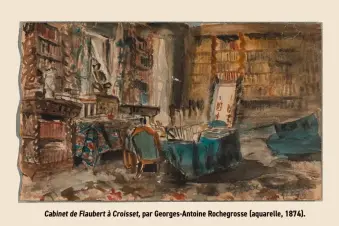  ??  ?? Cabinet de Flaubert à Croisset, par Georges-Antoine Rochegross­e (aquarelle, 1874).