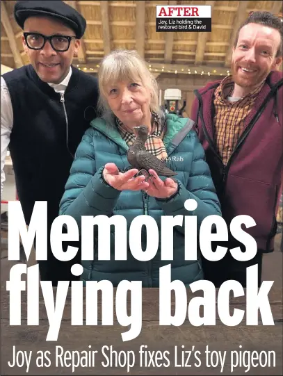  ??  ?? AFTER Jay, Liz holding the restored bird & David