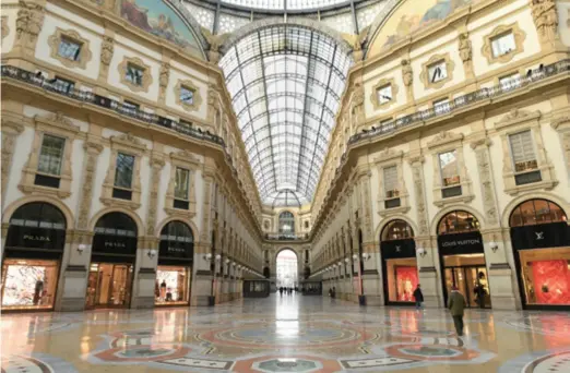  ??  ?? An empty Galleria Vittorio Emanuele II, a landmark shopping arcade in Milan, Italy, on March 10