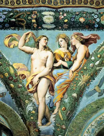  ??  ?? Eros Francesca Ordeaschi dipinta da Raffaello nella Loggia di Amore e Psiche