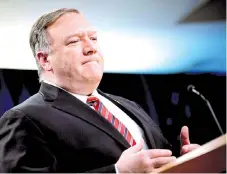  ?? — AFP file photo ?? Pompeo pauses while speaking at a news conference at the State Department in Washington,DC.