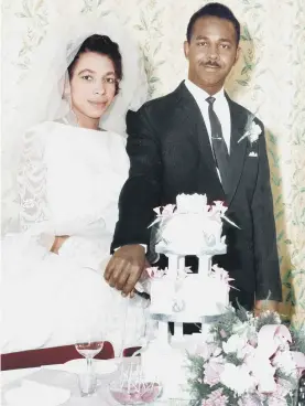  ??  ?? SLICE OF LIFE: Hermerde and Enid Pitter on their 1960s wedding day, complete with glacé cherries. Left, the couple’s daughter, Susan Pitter.