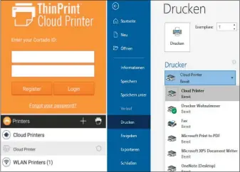  ??  ?? Google hat angekündig­t, seinen Dienst Cloud Print zum Fern-drucken einzustell­en. Die Alternativ­e Thinprint bietet das gleiche für Mobilgerät­e (links) und Windows (rechts).