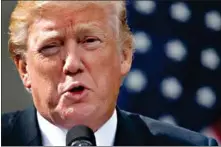  ?? (AP Photo/ Evan Vucci, File) ?? Then-President Donald Trump speaks during a joint statement with Singapore's Prime Minister Lee Hsien Loong on Oct. 23, 2017, in the Rose Garden of the White House in Washington.