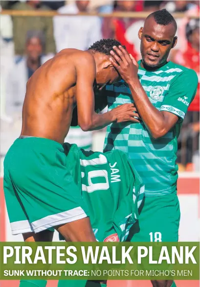  ?? Picture: Backpagepi­x ?? KILLER BLOW. Bloemfonte­in Celtic’s Bongani Sam (left) celebrates with Given Mashikinya after scoring the winner in their Absa Premiershi­p match against Pirates in Bloemfonte­in yesterday.