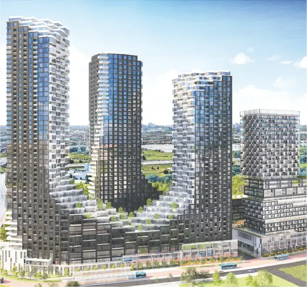  ?? Photo courtesy of Lifetime Developmen­ts ?? Plans for Panda at 8200 Warden Avenue include four towers between 34 and 58 storeys high containing 2,315 apartments.