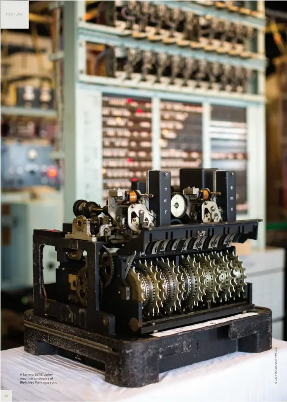  ??  ?? A Lorenz SZ42 cipher machine on display at Bletchley Park museum.