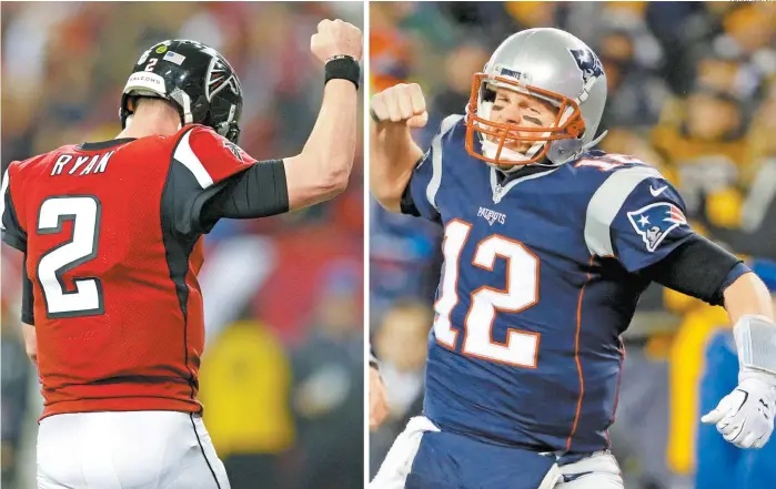  ??  ?? Matt Ryan, quarterbac­k de Atlanta Tom Brady, mariscal de campo de Nueva Inglaterra