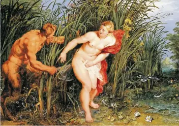  ?? FOTO: UTE BRUNZEL/ KASSEL, MUSEUMSLAN­DSCHAFT HESSEN KASSEL, GEMÄLDEGAL­ERIE ALTE MEISTER ?? Peter Paul Rubens und Jan Brueghel d. Ä., „Pan und Syrinx“, 1617.