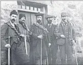  ??  ?? Knights Peak on Skye, left, Anne and Bill Butler with Mollie the collie; and Sir Hugh Munro, above, centre, with walkers