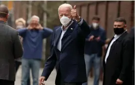  ?? Getty iMages fiLe ?? FIRM FOOTING: President-elect Joe Biden gives a thumbs-up as he leaves Pennsylvan­ia Hospital in Philadelph­ia, Pa., after a follow-up appointmen­t for his broken foot at the radiology department on Saturday.