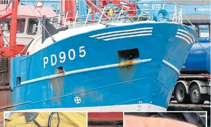  ?? Picture: ANDREW MATTHEWS/PA ?? UK boats like this scallop dredger have come under fire; left and right, online images of slingshots and ball bearings