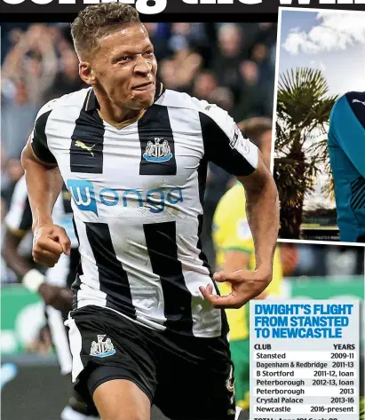  ?? REX ?? Blowing a Gayle: Newcastle’s No 9 celebrates scoring against Norwich in September and (above) at the club’s training ground