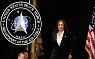  ?? MARIO TAMA — GETTY IMAGES/ TNS ?? U.S. Vice President Kamala Harris walks to deliver remarks at Vandenberg Space Force Base on April 18, 2022, in Lompoc, California.