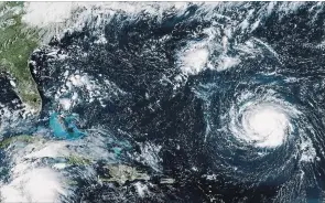  ?? HANDOUT GETTY IMAGES ?? This satellite image shows hurricane Florence — which could hit the U.S. east coast as early as Thursday — as it travels west and gains strength in the Atlantic Ocean southeast of Bermuda.