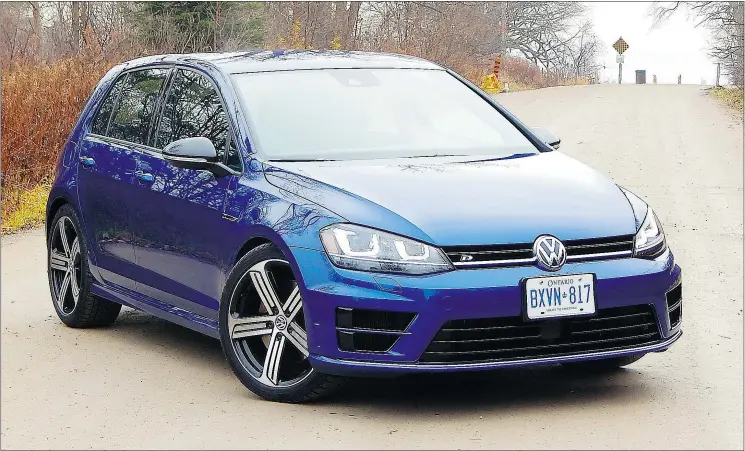  ?? PHOTOS: BRIAN HARPER/DRIVING ?? Better reach for the grab handles, the 2016 Volkswagen Golf R’s four-cylinder engine pumps out 292 horsepower and 280 pound-feet of torque.