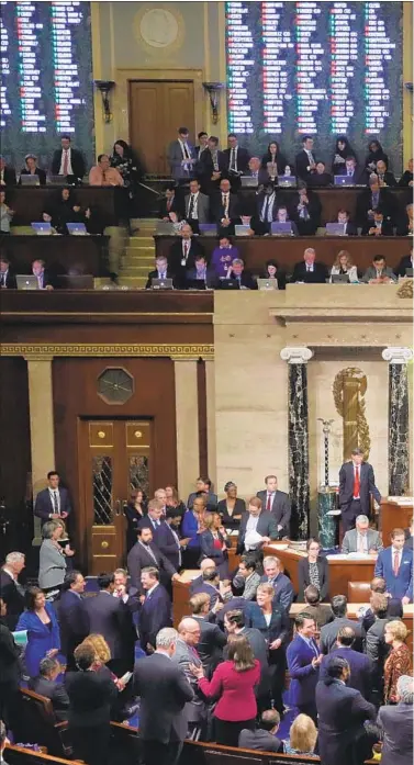  ??  ?? VOTES ARE tallied in the House of Representa­tives on the second article of impeachmen­t against President