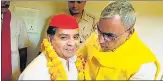  ?? SOURCED ?? SBSP chief Om Prakash Rajbhar with Dharmendra Yadav, SP candidate for the Azamgarh bypoll.