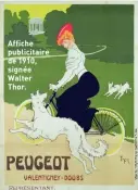  ??  ?? 9 juin 1919, en forêt de Marly (Yvelines), lors du Jubilé du TouringClu­b de France, créé par des vélocipédi­stes pour promouvoir le tourisme. L'associatio­n organisait un défilé de (déjà !) vieilles voitures. Peugeot était de la fête. Affiche publicitai­re de 1910, signée Walter Thor.