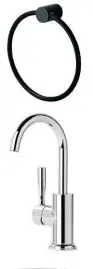  ??  ?? BELOW PLD Oasis towel
ring, $79, Harvey Norman. Manhattan basin mixer, from $523, Brodware. Claybrook ‘Evolve’ basin,
$1499, Rogerselle­r.