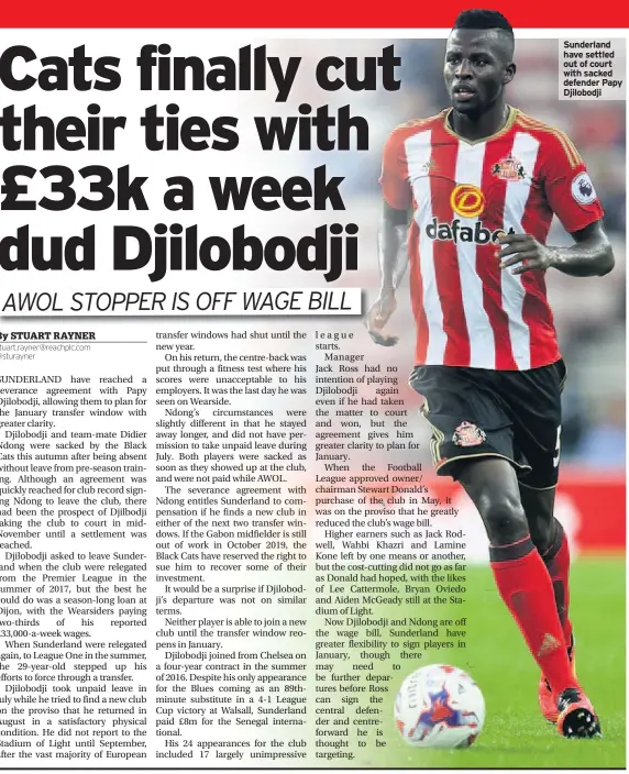  ??  ?? Sunderland have settled out of court with sacked defender Papy Djilobodji