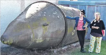  ?? PHOTOS: GREGOR RICHARDSON ?? Under discussion . . . Middlemarc­h Museum researcher Jo Robertson (left) and secretary Nicky Gilkison are working to preserve the Platypus submarine.