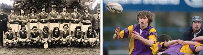  ??  ?? Tom Walsh, then U.C.D. (third player from right, back row) on a Leinster team with Ollie Campbell (front, extreme left) and team captain John Cantrell (with ball, front row).
Conor Fenlon, seen here during his school days with Wexford C.B.S., has progressed into an outstandin­g back row forward with Wanderers F.C.
