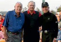  ??  ?? The big three of Arnold Palmer, Jack Nicklaus and Gary Player, pictured at Augusta in April, 2015.