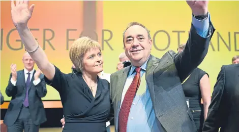  ?? Picture: Getty. ?? Nicola Sturgeon and Alex Salmond on stage together at the SNP conference in Perth in 2014.