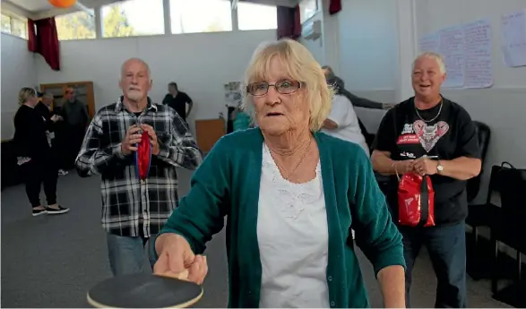  ?? ROBERT STEVEN/FAIRFAX NZ ?? Eileen Bainbridge stretches for the ping pong ball at Turangi’s Living Well exercise programme.