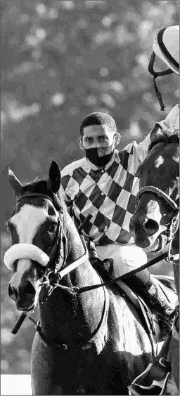  ?? BARBARA D. LIVINGSTON ?? Manny Franco, here on Tiz the Law after winning the Travers, is represente­d by Hall of Fame jockey Angel Cordero Jr.