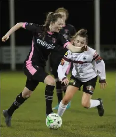  ??  ?? Aoibhin Webb of Wexford Youths strides forward against Galway.