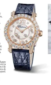  ??  ?? Dcha.: reloj Happy Sport Joaillerie en oro rosa con pavé de diamantes y correa de cuero, de Chopard.